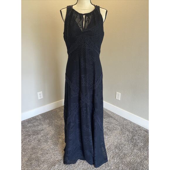 London Times Women’s Size 12 Navy Lace Needlepoint Detail Lined Maxi Dress - Picture 1 of 14
